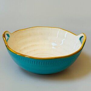 ROSCHER  COLLECTION “Beach BBQ” Earthware Blue Serving Bowl with Handles